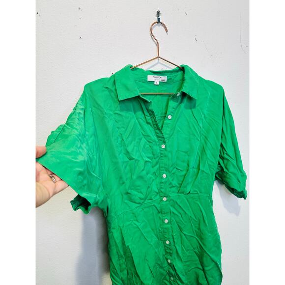 THAKOON Women's Green Collared Short Sleeve Tie Waist Mini Shirt Dress Size 8 - Picture 10 of 13